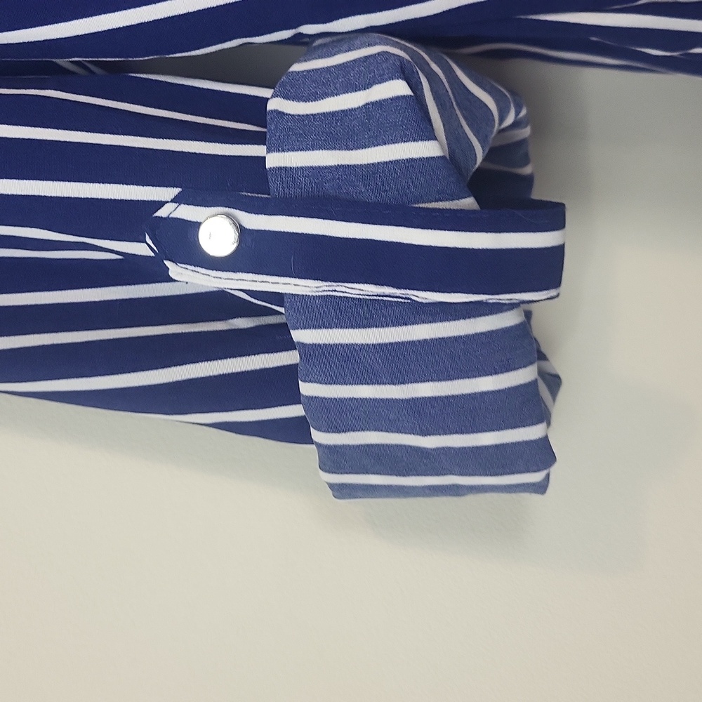 CORAL BAY Blue White Stripe Roll-Tab Pocket Blouse - Picture 5 of 12
